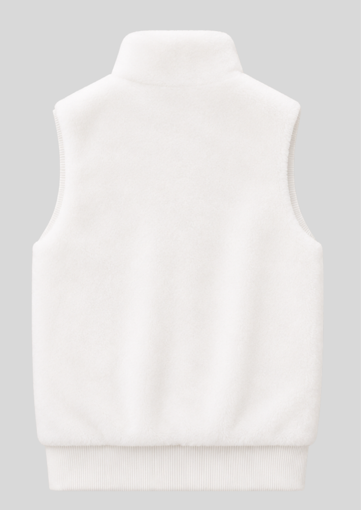 White winter vest crafted from ultra-soft faux fur for everyday comfort