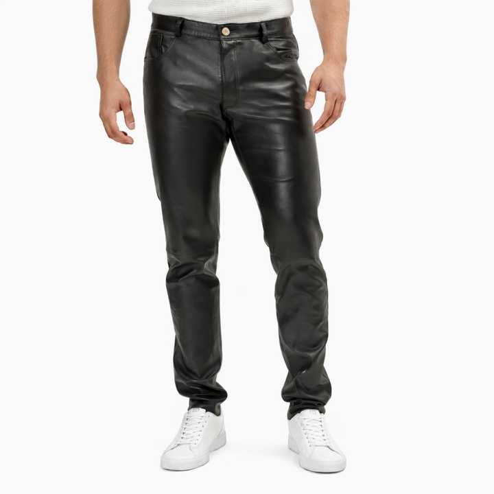 Men’s black leather pants made from premium quality leather