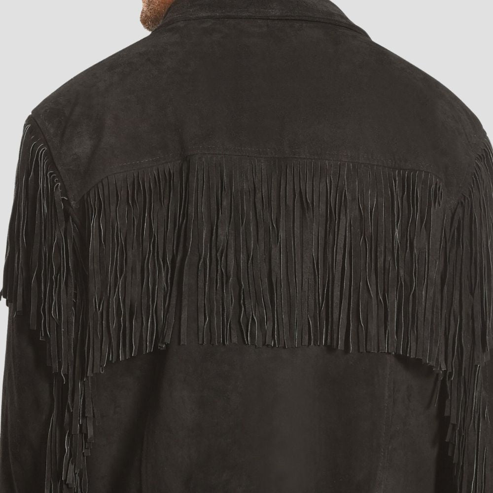 For the perfect balance of style and comfort, this black suede fringe jacket is a must-have for any western enthusiast.