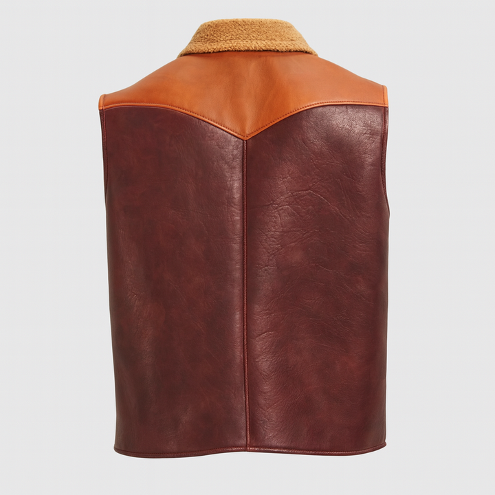 men brown leather vest