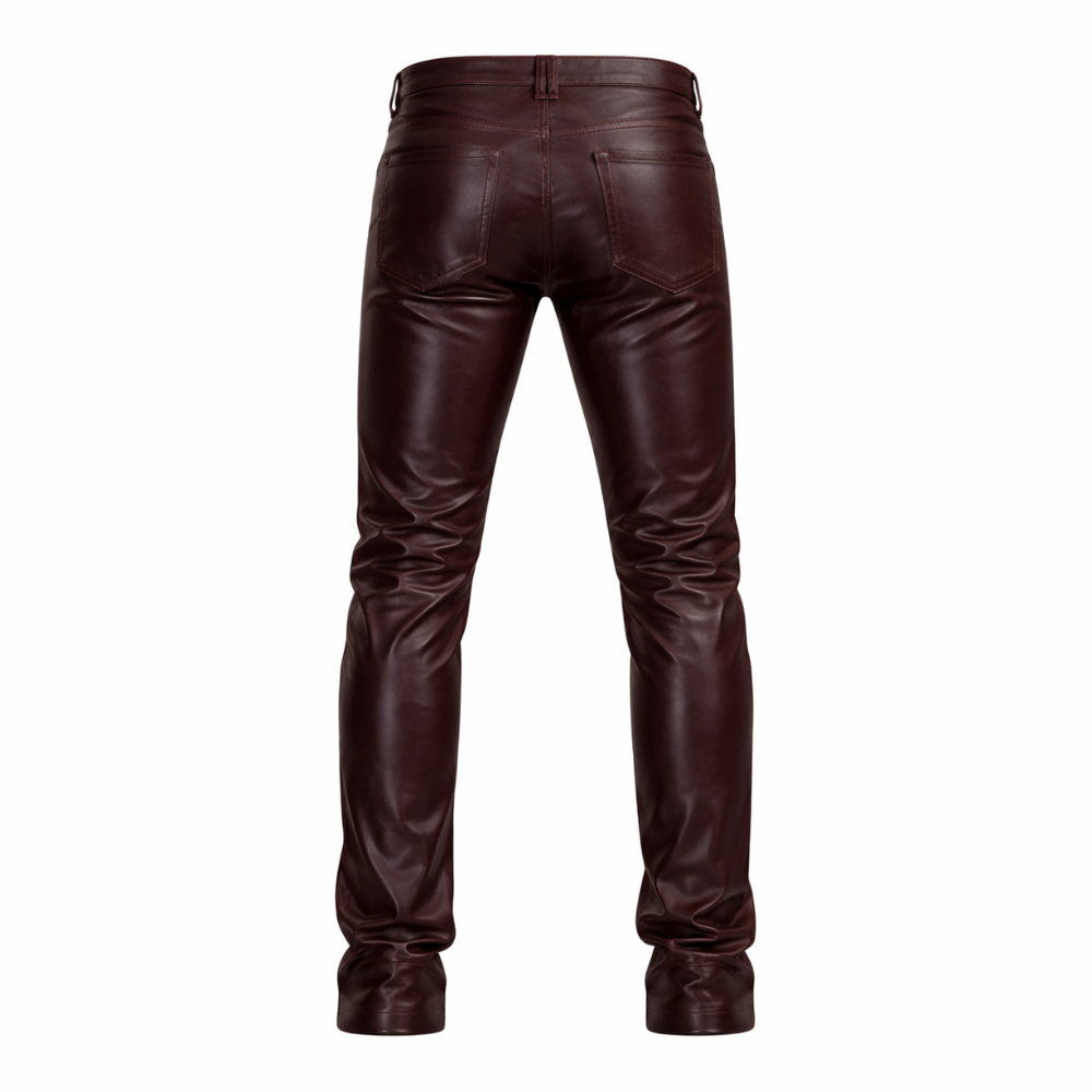 Men burgundy leather pants designed for comfort and style