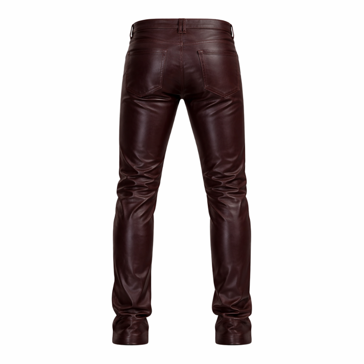 Men burgundy leather pants designed for comfort and style