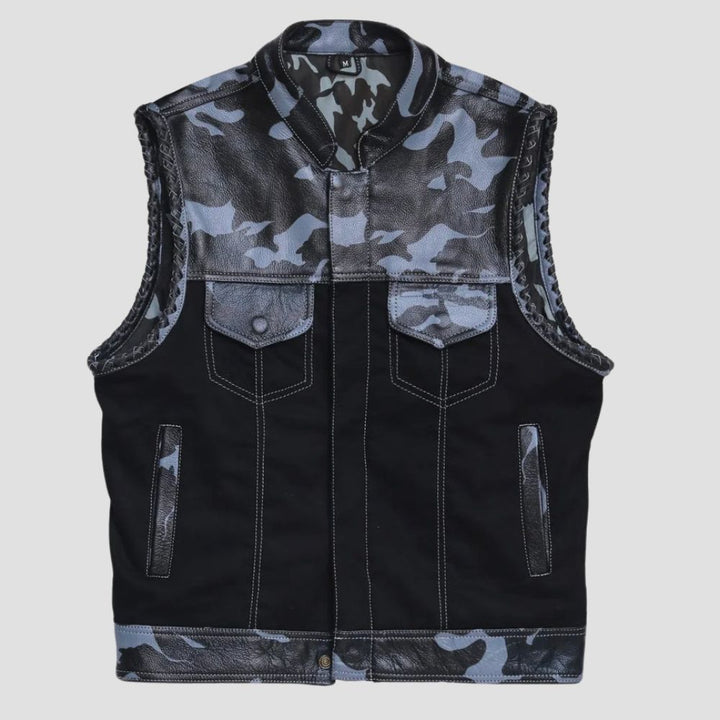 Men Camouflage Leather Vest For Military-Inspired Style