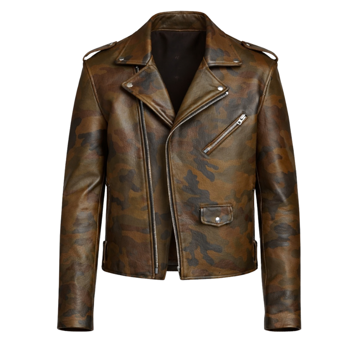 Men’s camouflage leather jacket made from genuine leather