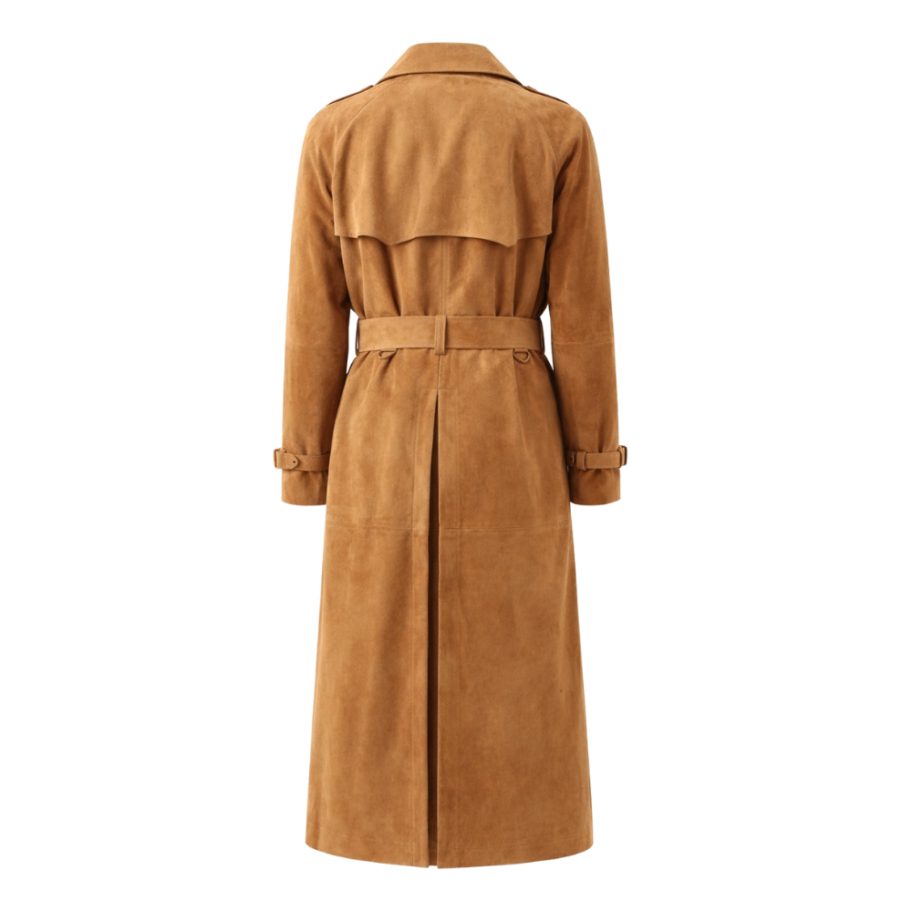 Stylish brown suede leather trench coat for men