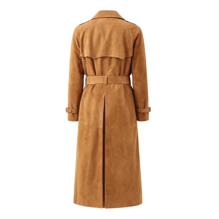 Stylish brown suede leather trench coat for men