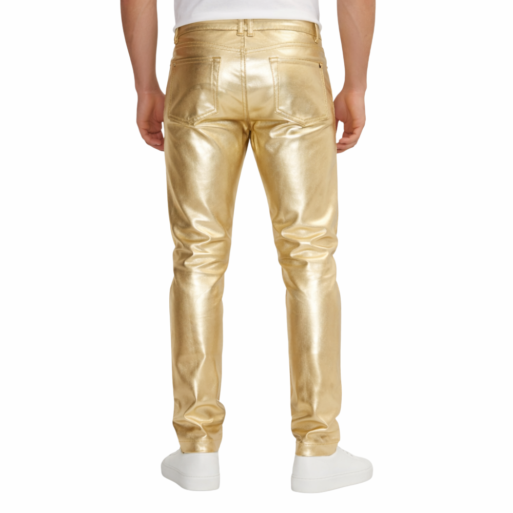 Stylish gold metallic leather pants for men casual outfits