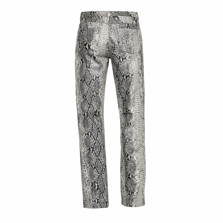 Men gray leather pants with python texture for stylish fashion