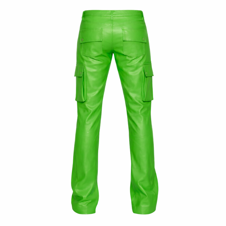 Premium men’s green leather cargo pants for versatile outfits