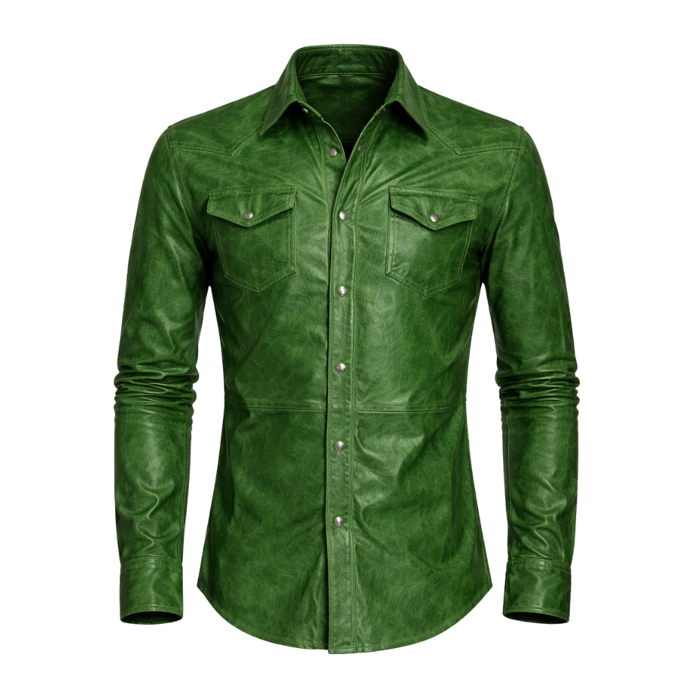 green leather shirt for men