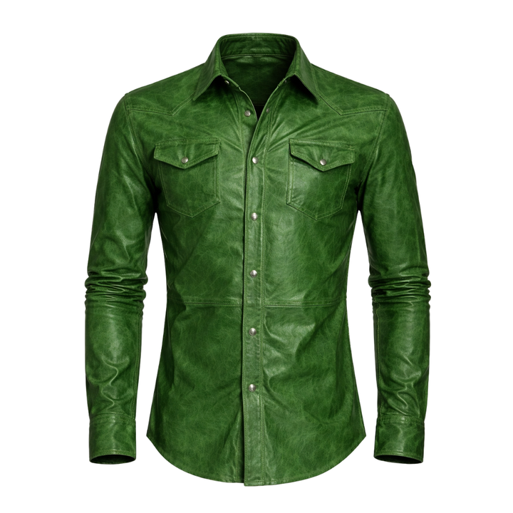 green leather shirt for men