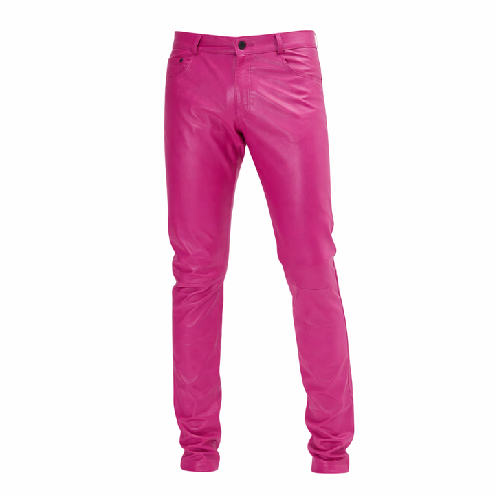 Men’s pink leather pants made from premium quality leather