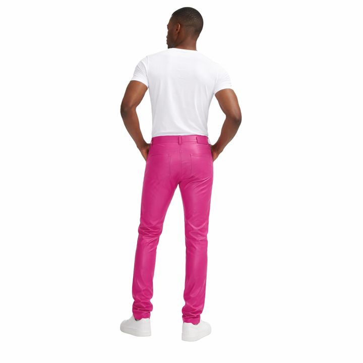 Fashion men’s pink leather pants for everyday wear