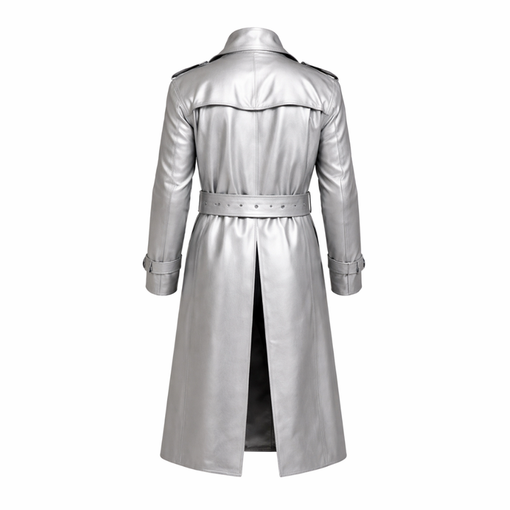 Stylish silver leather trench coat for men for everyday wear