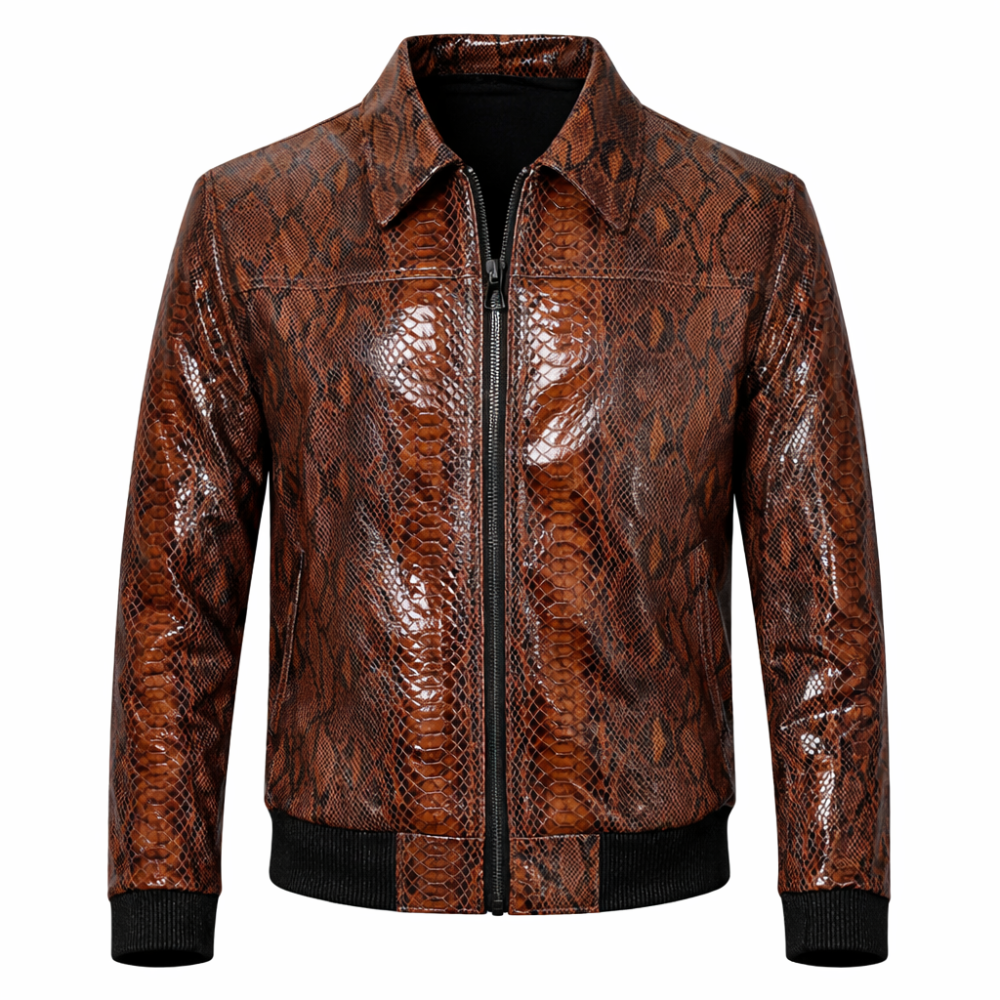 Trendy men’s snakeskin pattern leather jacket for fashion wear