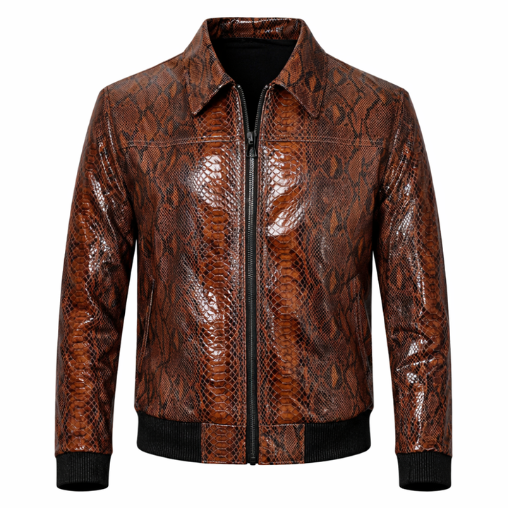 Trendy men’s snakeskin pattern leather jacket for fashion wear