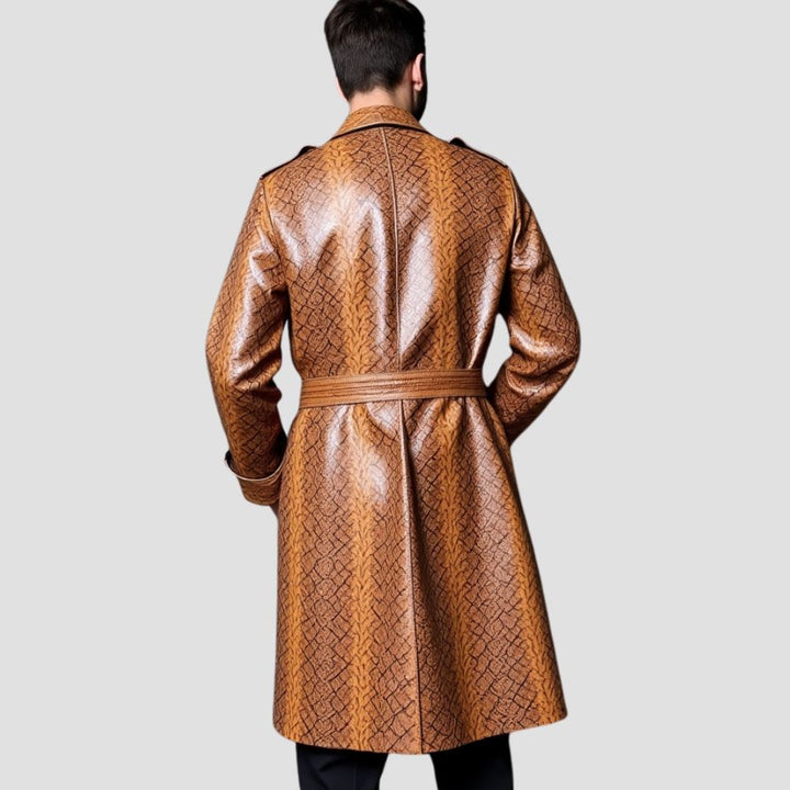 snakeskin embossed leather trench coat