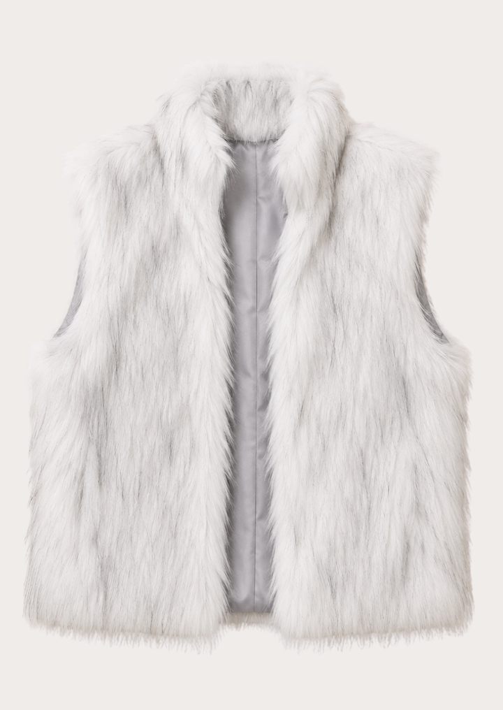 Men's Arctic White faux shearling vest with luxurious open-front design.