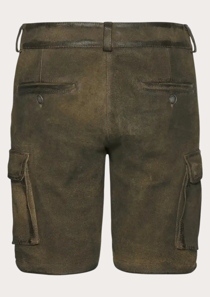 Men's leather cargo shorts inspired by authentic Bavarian and Alpine heritage fashion