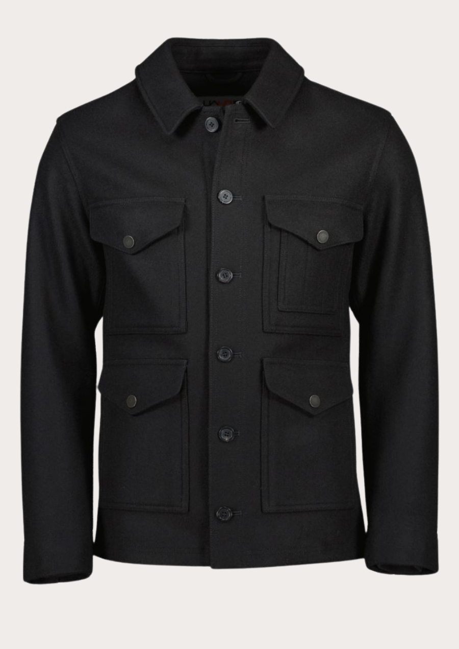 Men's black Loden wool field jacket inspired by Austrian and Bavarian heritage