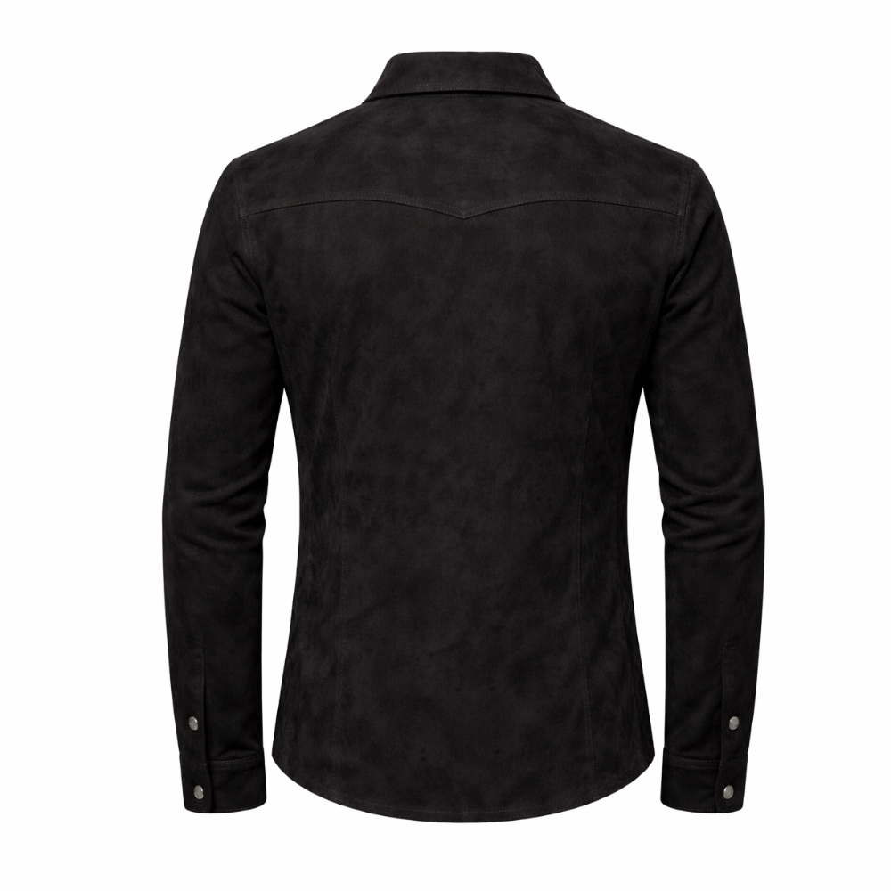 Fashionable men black suede leather shirt versatile style apparel
