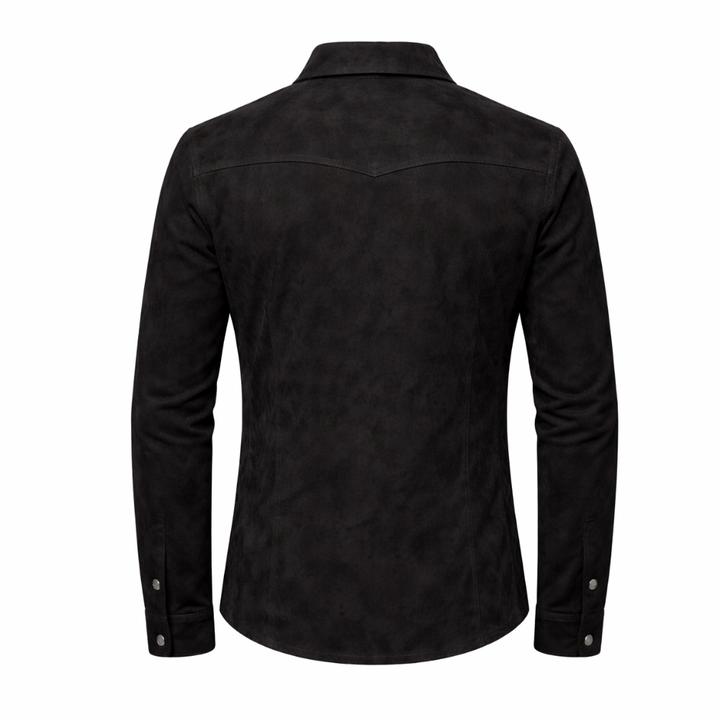 Fashionable men black suede leather shirt versatile style apparel