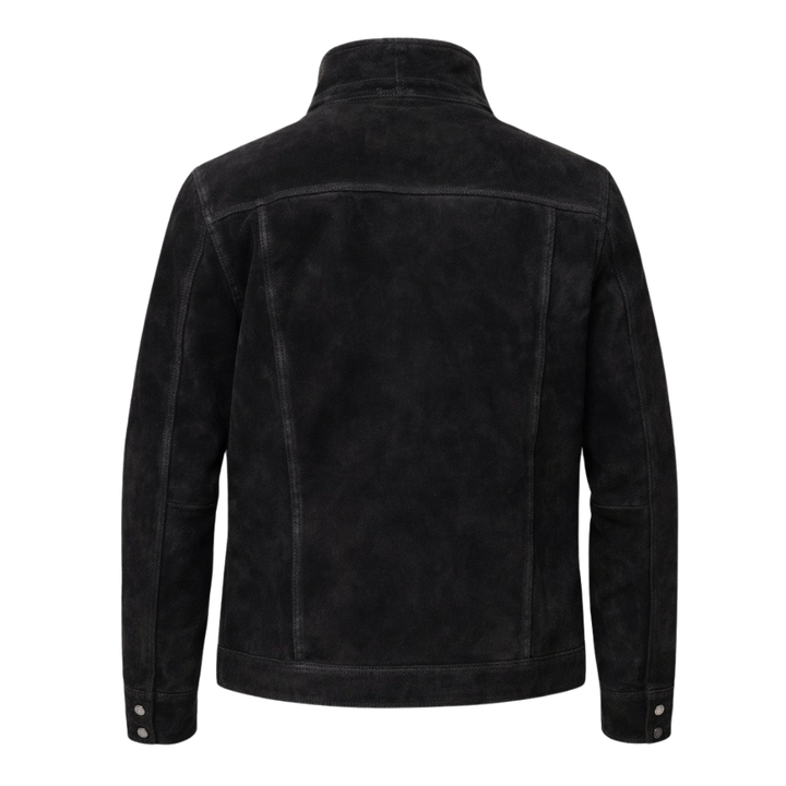 Men's black suede western trucker jacket with authentic design