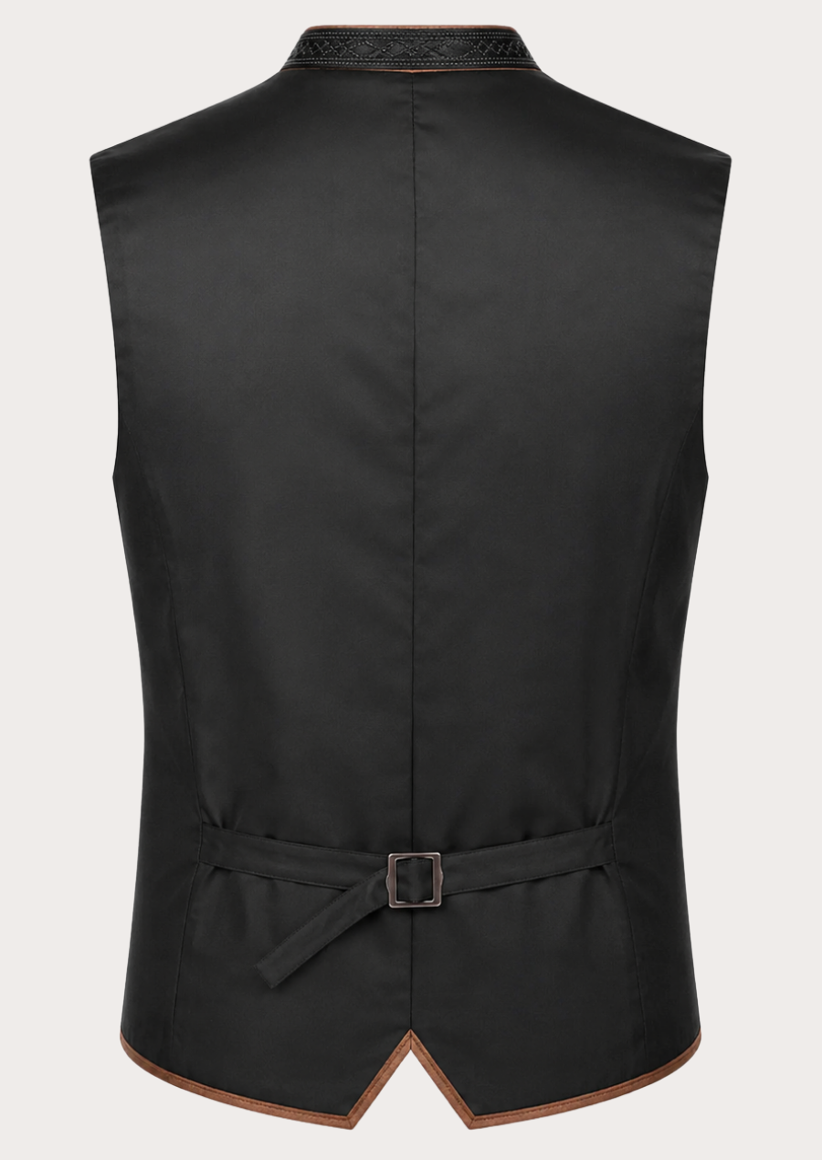 Men's black velvet Trachten waistcoat designed for Oktoberfest celebrations