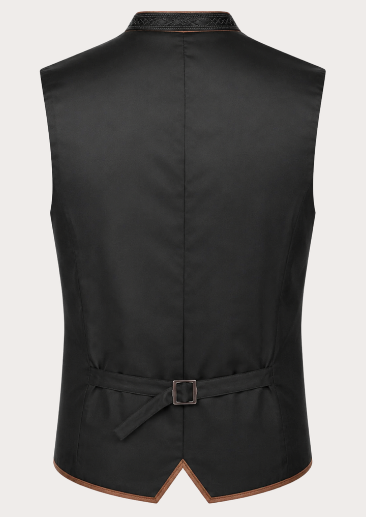 Men's black velvet Trachten waistcoat designed for Oktoberfest celebrations