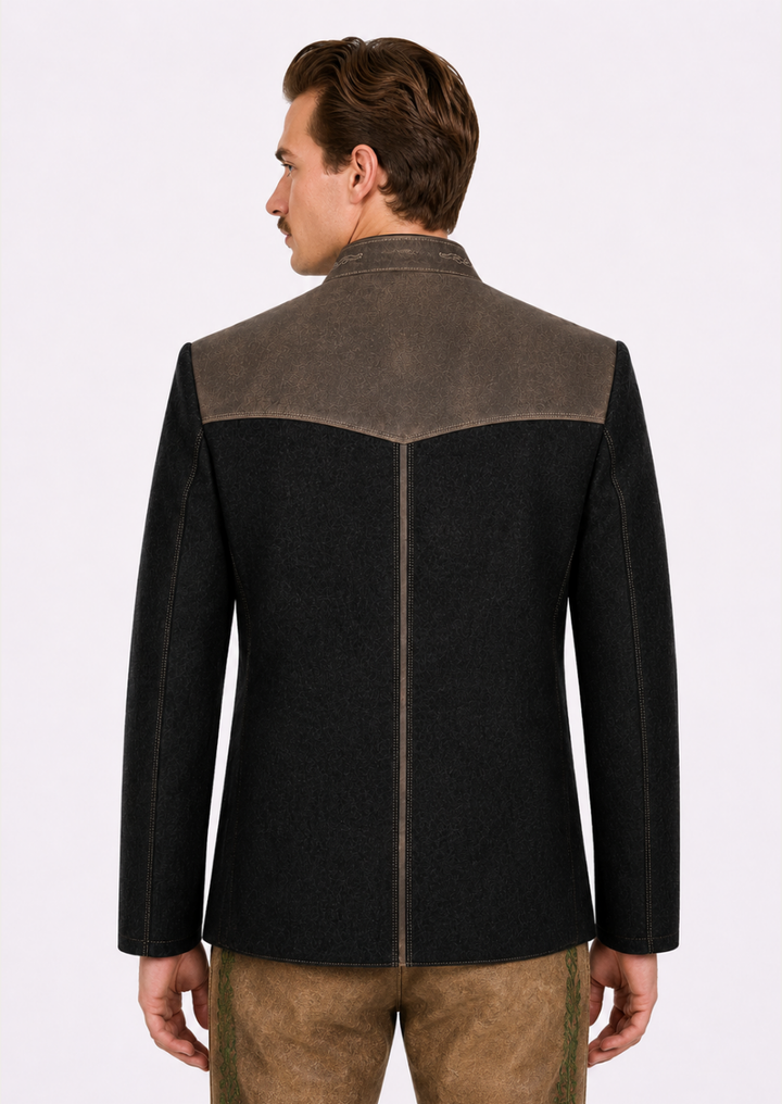 Men's black wool Austrian Trachten jacket for Oktoberfest and cultural events