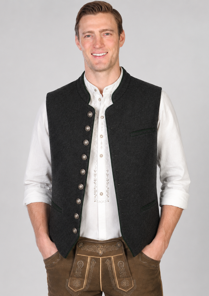 Men's Black Wool Trachten Waistcoat for Oktoberfest Celebrations