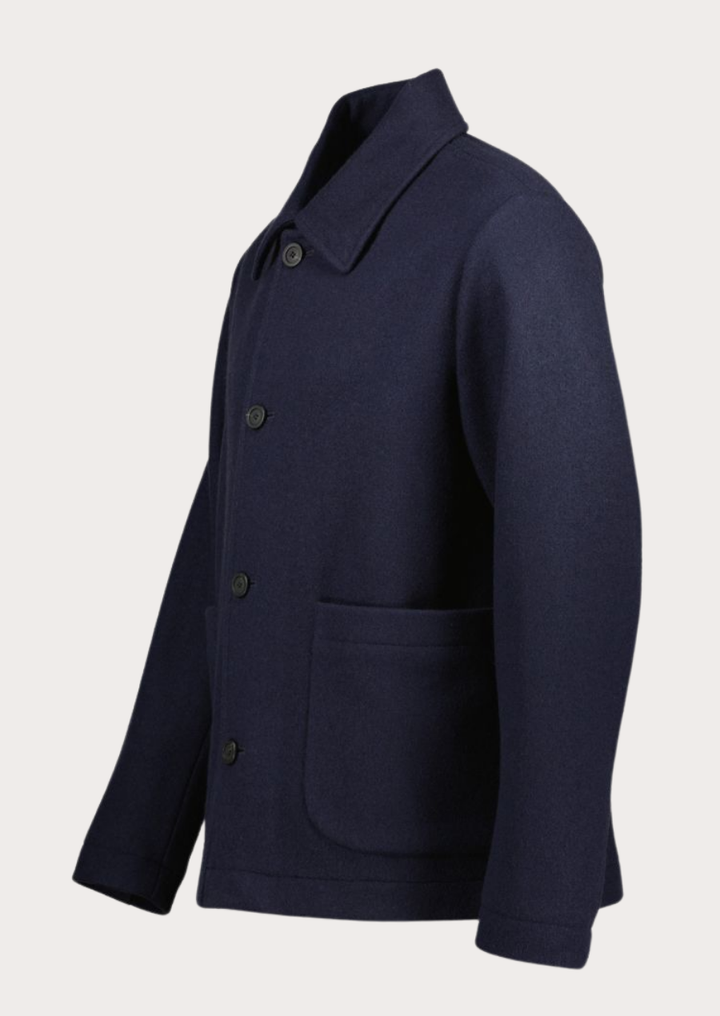 Men's blue Loden wool coat featuring traditional Tyrolean and Alpine styling