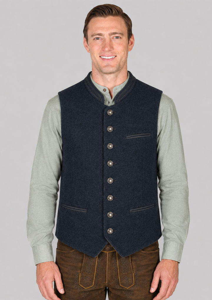 Men's Blue Loden Wool Waistcoat for Oktoberfest Events