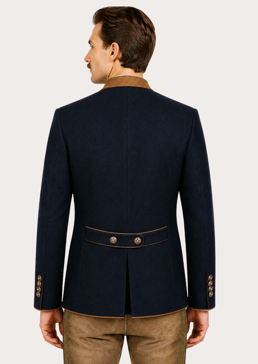 Men’s blue Merino wool Trachten jacket for Oktoberfest and cultural events