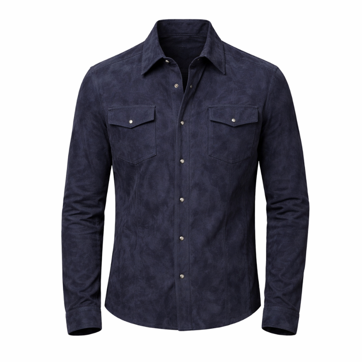 Stylish men’s blue suede leather shirt casual fashion wear