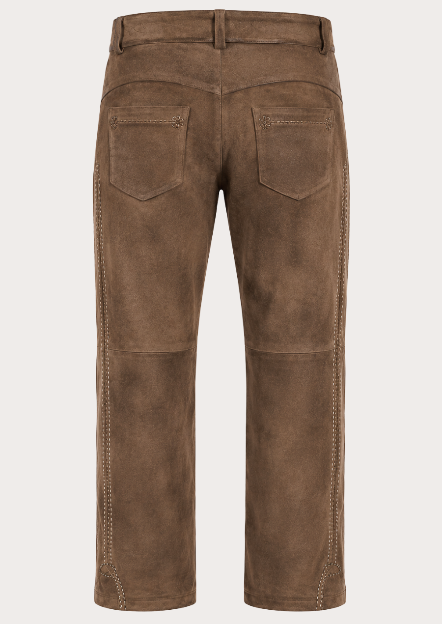 Men's brown leather Trachten trousers inspired by classic Bavarian heritage fashion