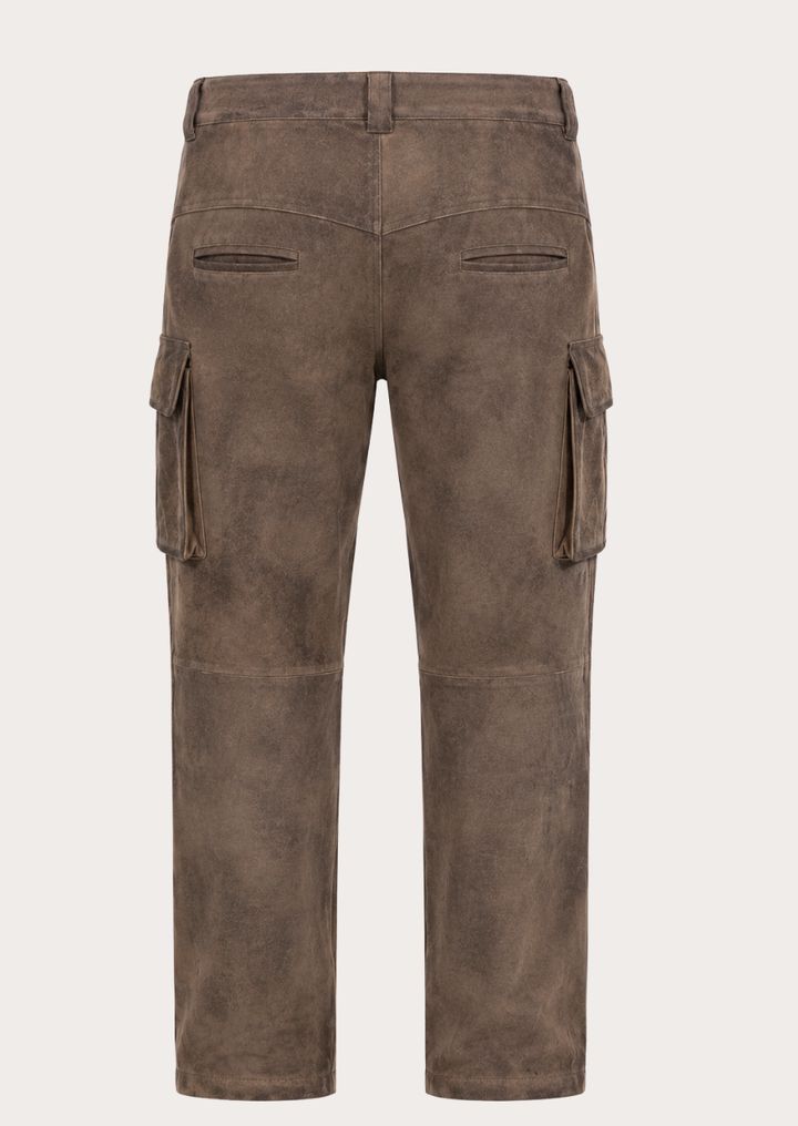 Men's brown Lederhosen cargo trousers inspired by authentic Alpine heritage fashion
