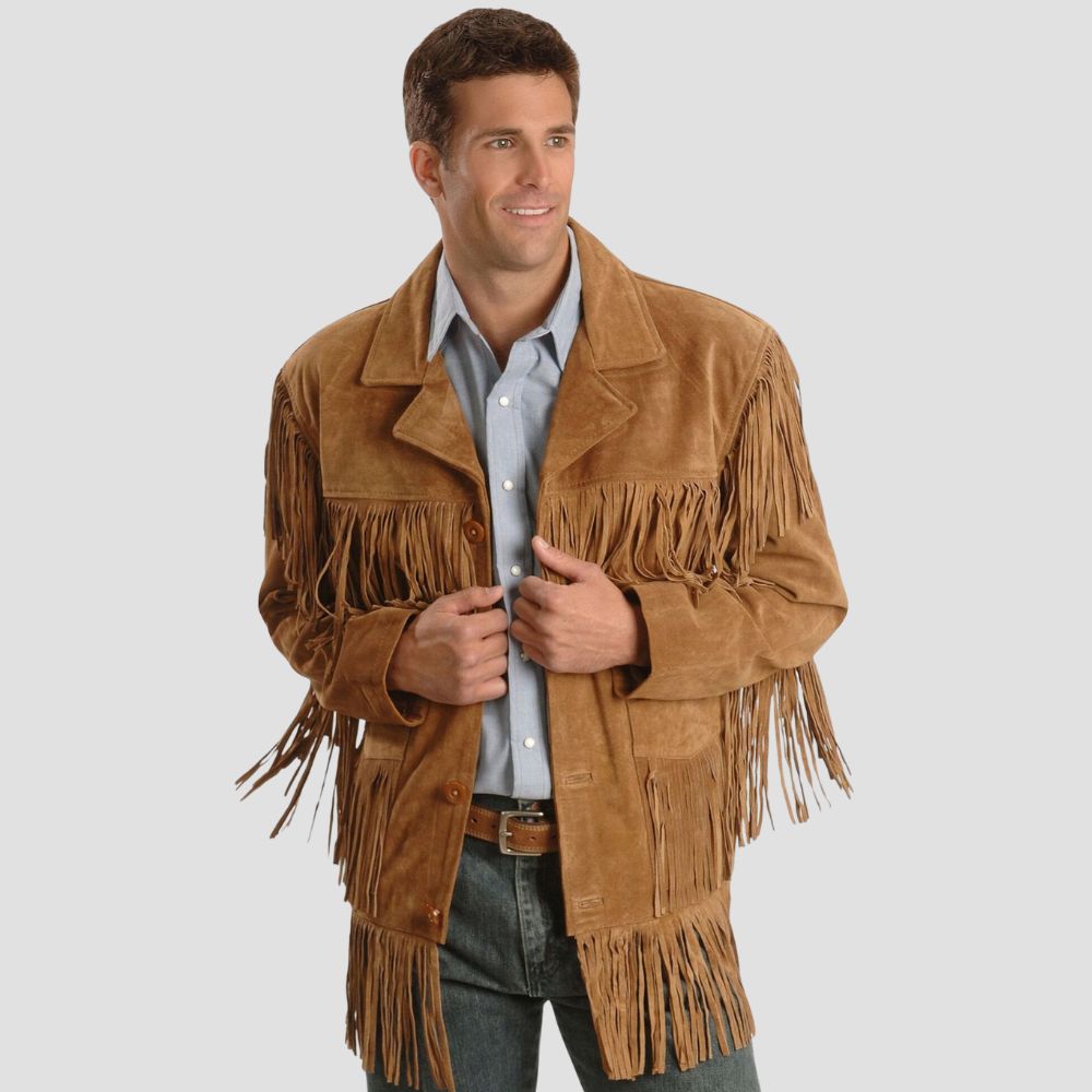 Step into the Wild West with this vintage-inspired men’s suede fringe jacket, perfect for adding a retro touch to your western outfits.