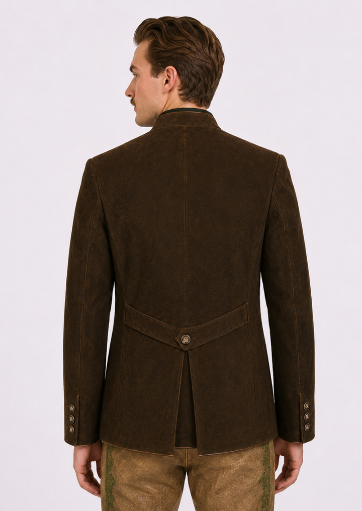 Men's brown suede leather Trachten jacket inspired by authentic Bavarian heritage