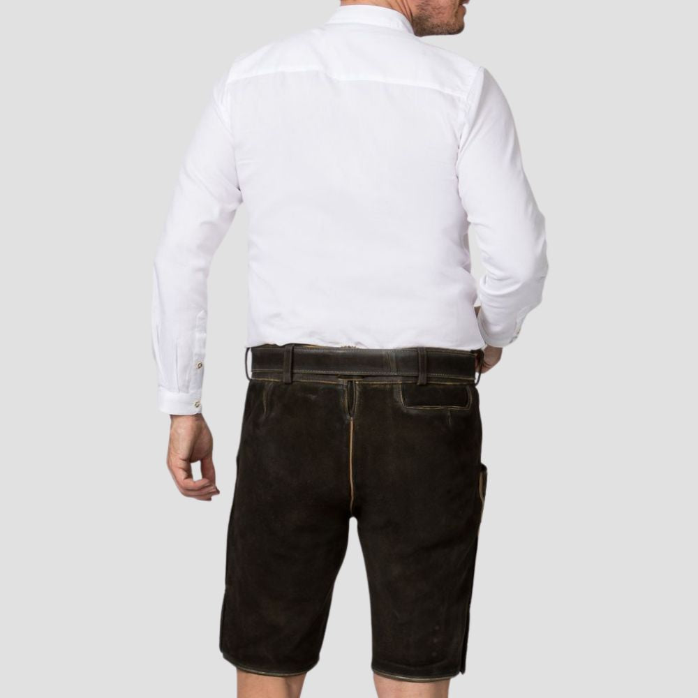 Add a traditional touch to your Oktoberfest outfit with these men’s classic Lederhosen, featuring stunning embroidery for a standout look.
