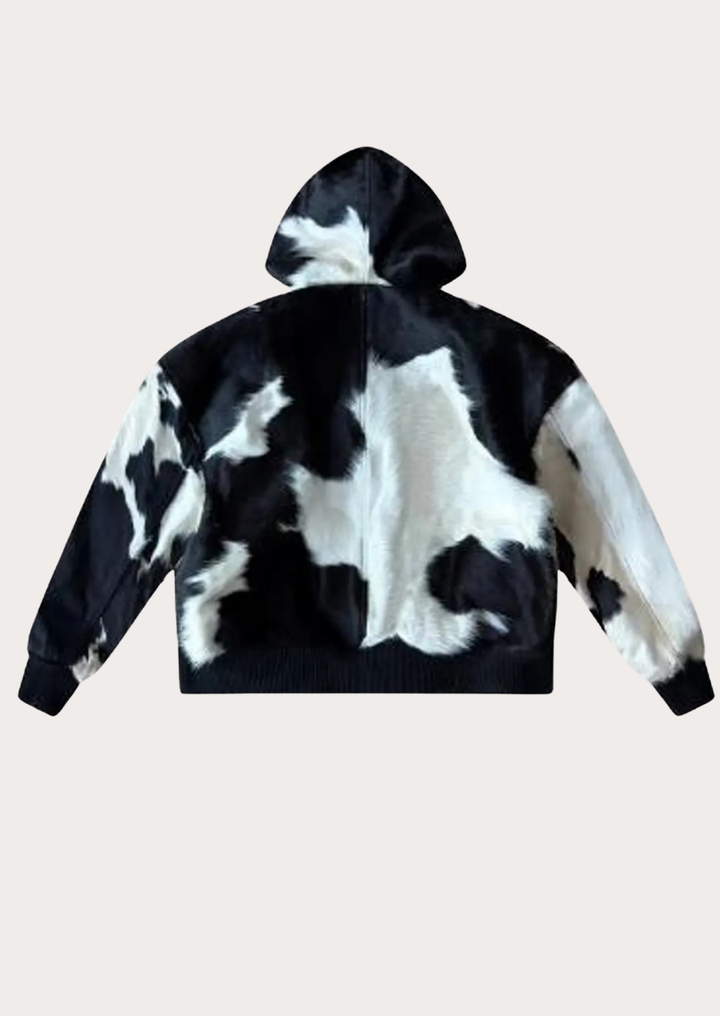 Men’s cow print zip up hoodie inspired by western fashion trends