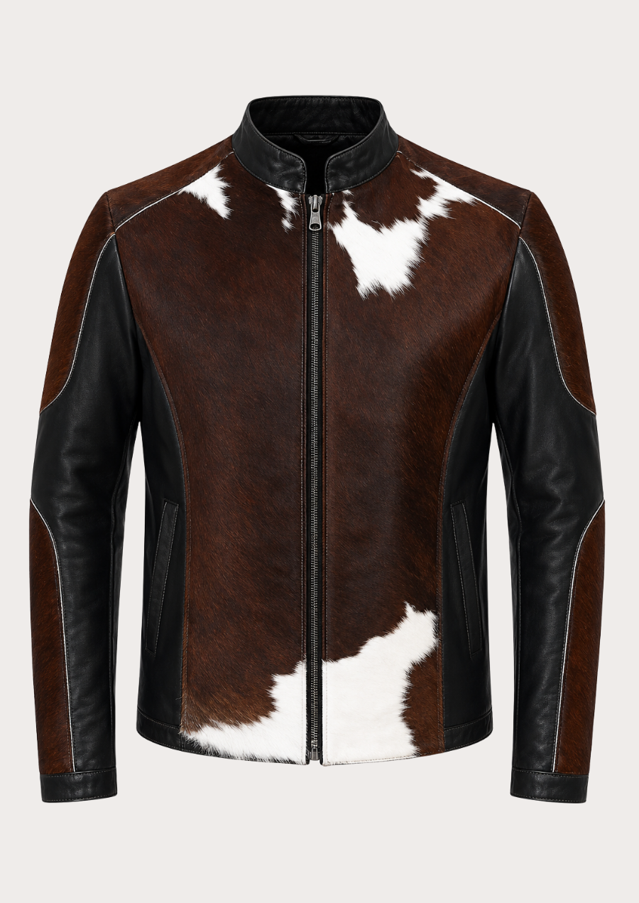 Men’s cowhide hair on jacket made from authentic pony skin leather