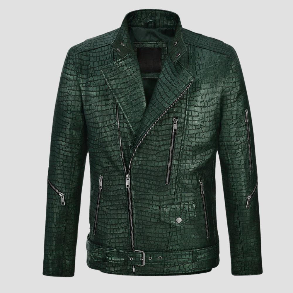 Make a statement of sophistication with this men’s designer crocodile leather jacket, crafted for exceptional style.