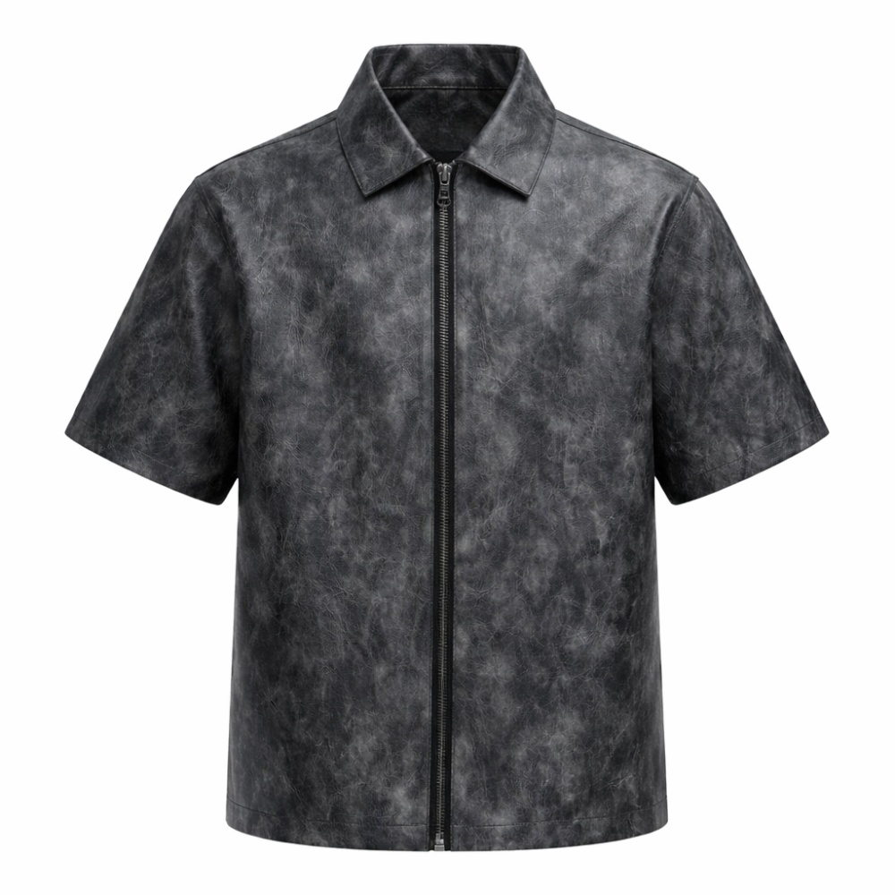 Stylish men’s distressed gray leather shirt casual fashion wear