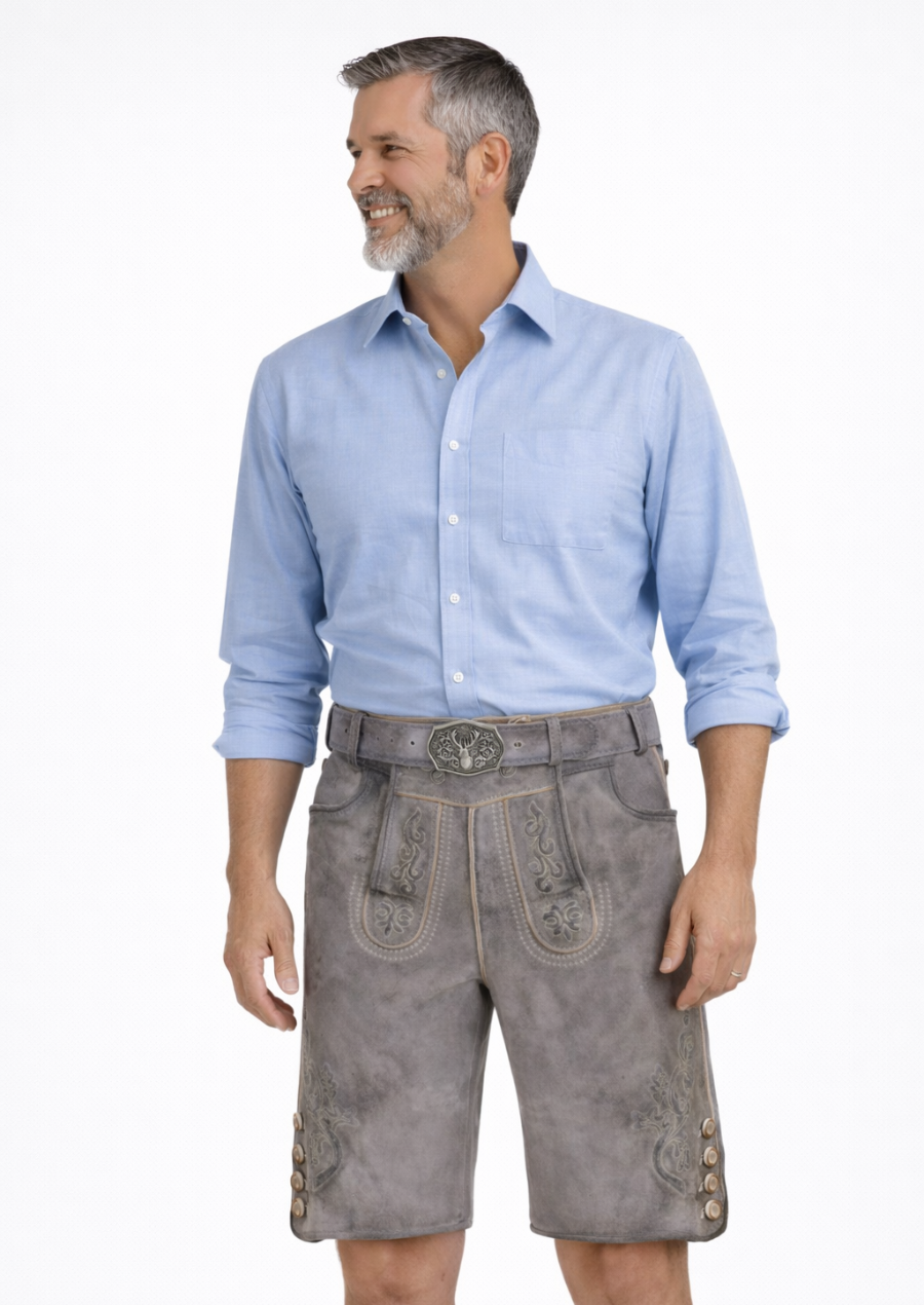 Men's Distressed Grey Suede Lederhosen for Oktoberfest