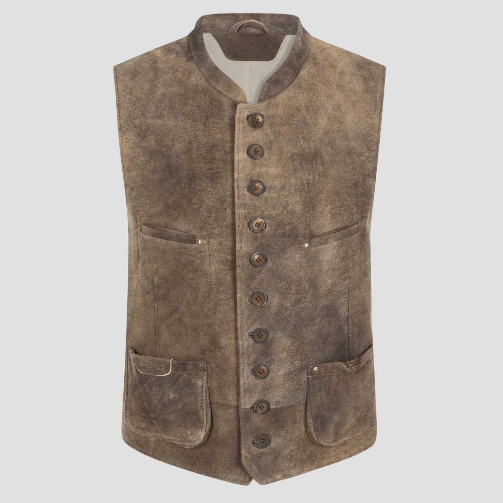 Make a bold statement at U.S. folk festivals with this men’s embroidered leather Trachten vest, offering a blend of tradition and style.