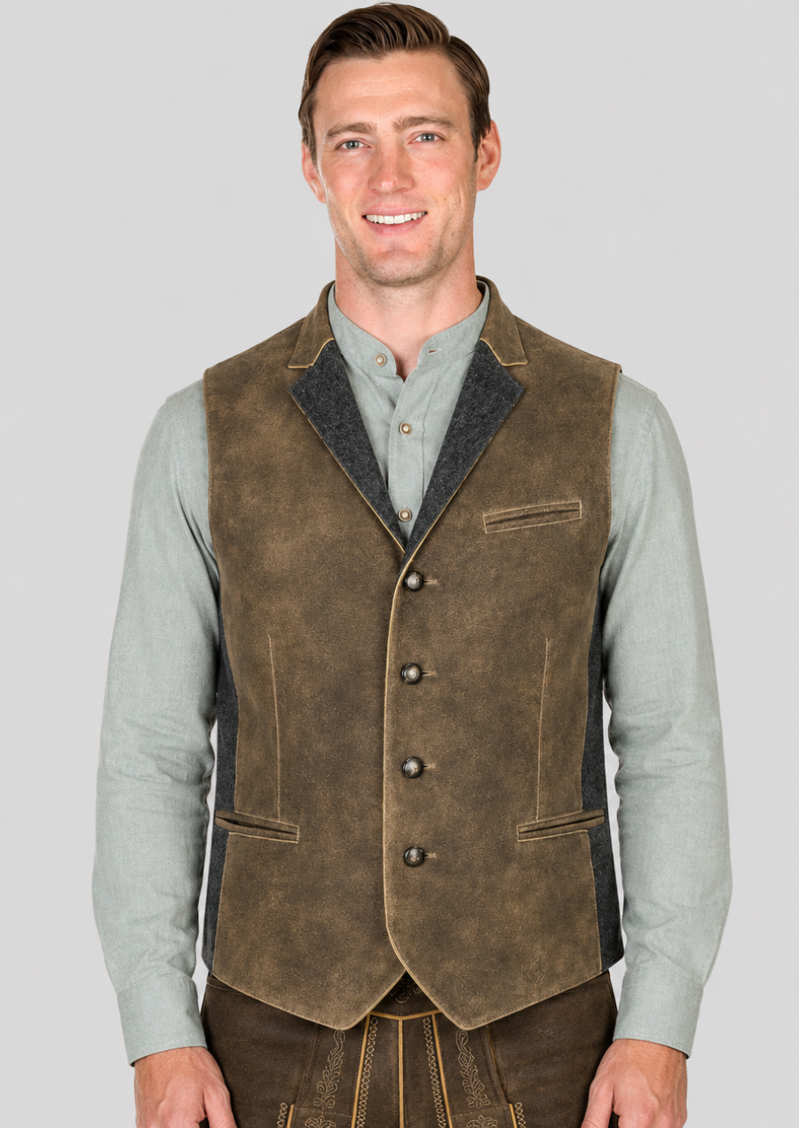 Men's German Trachten waistcoat crafted from premium goat leather for Oktoberfest