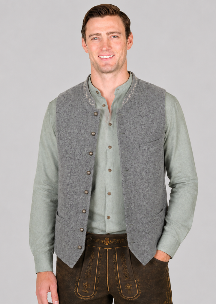 Classic Gray Wool Bavarian Waistcoat with Traditional Design