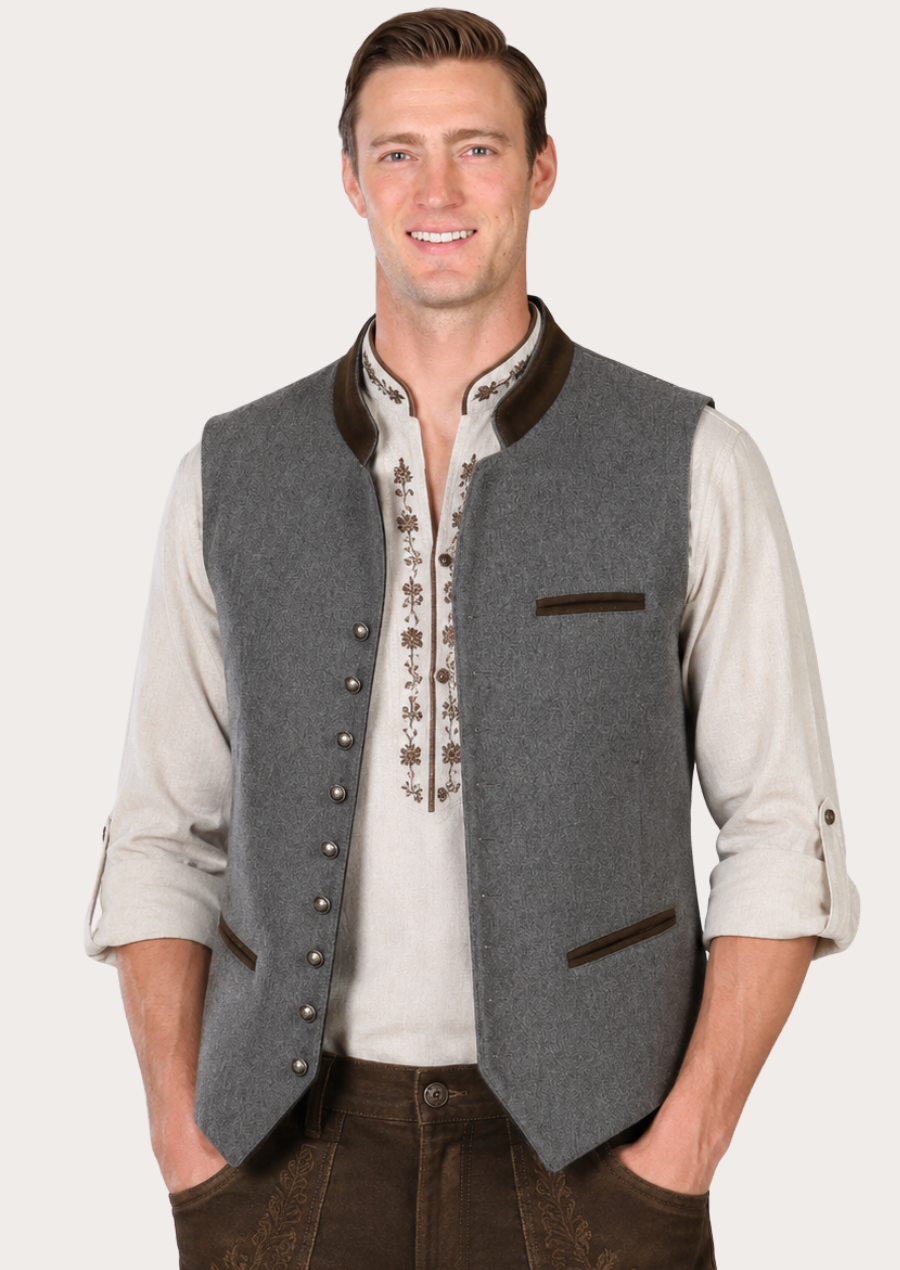 Men’s gray wool Trachten waistcoat inspired by authentic Bavarian fashion
