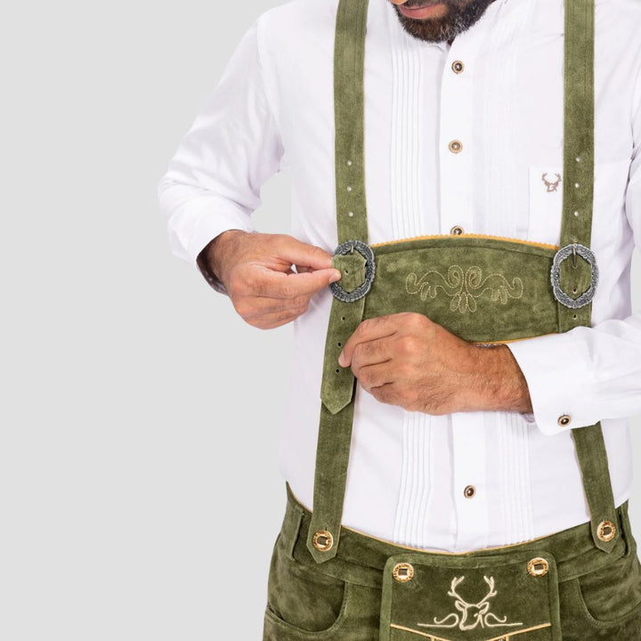 Embrace authentic Oktoberfest fashion with these green Lederhosen, designed for comfort and tradition.